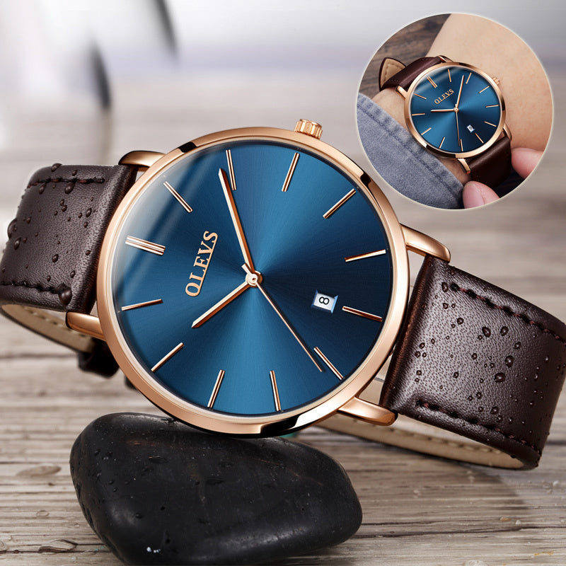 Leather Sport Waterproof Auto Date Quartz Wristwatch
