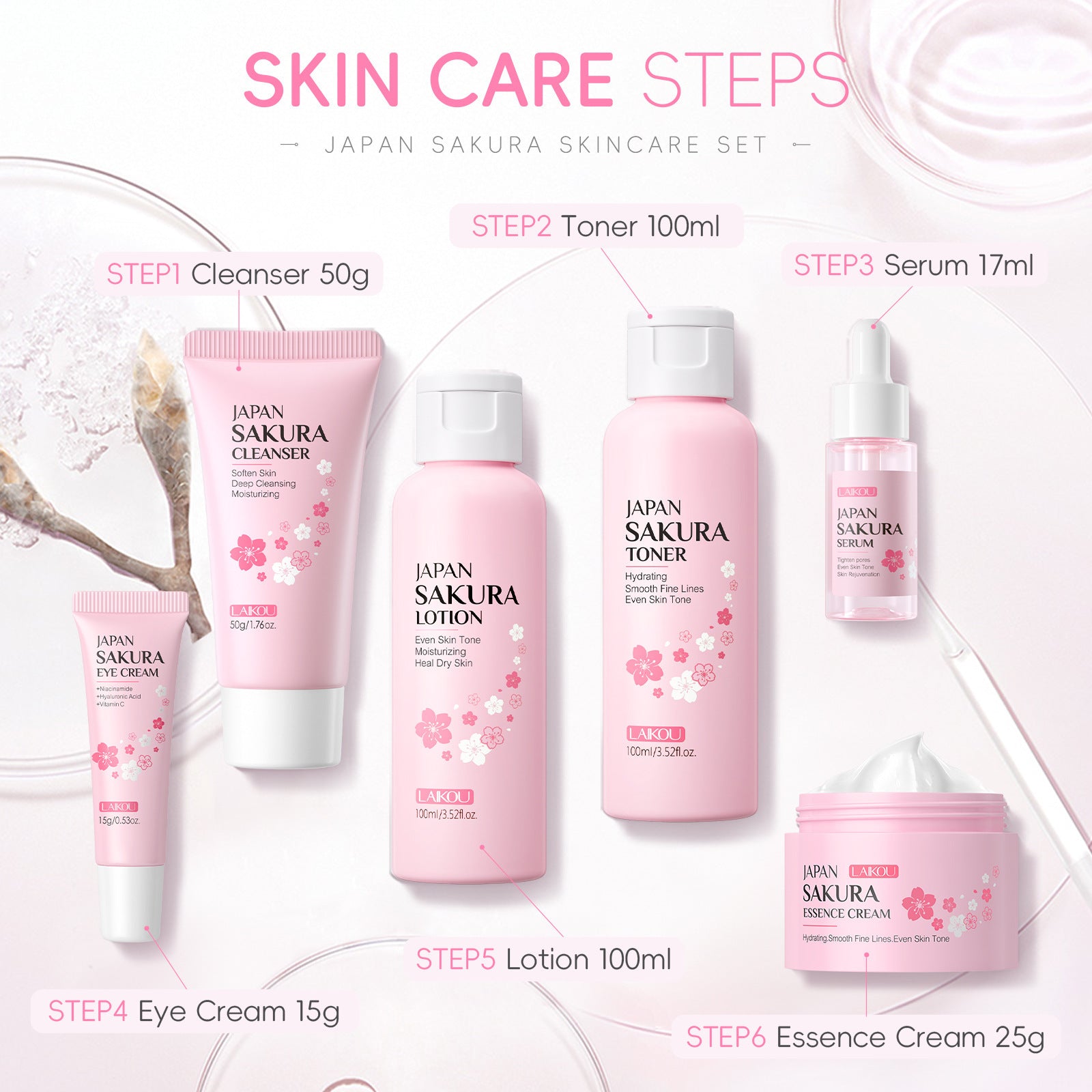 Cherry Blossom Skin Care Set Cleansing And Brightening 6-piece Set